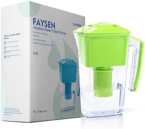 FAYSEN Alkaline Water Filter Pitcher - Food Grade Material, Ergonomic Design, Safe and Healthy, Digital Indicator & Dail Timer, Get Pure Filter Water in Minutes- BPA Free, Green