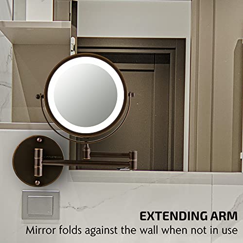 OVENTE 6.8" Lighted Wall Mount Makeup Mirror, 1X & 10X Magnifier