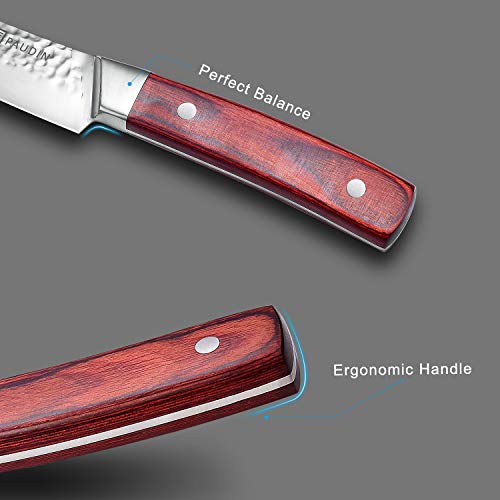 Carving Knife 8 Inch, PAUDIN Narrow Chef Knife of Slicing Sashimi, Meat, Sharp Kitchen Knife, 7Cr HC German Stainless Steel with Hammered Pattern