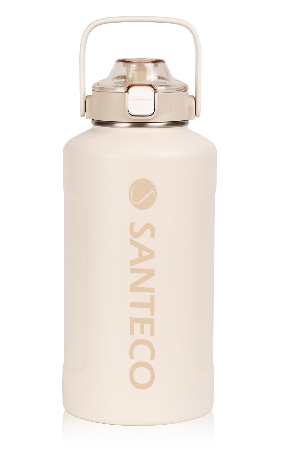 SANTECO 水筒 真空断熱 大容量 魔法瓶 保冷 保温 1900ML ストロー付き 直飲み スポーツドリンク対応 おしゃれ 広口 18／8ステンレススチール ERIE ベージュ
