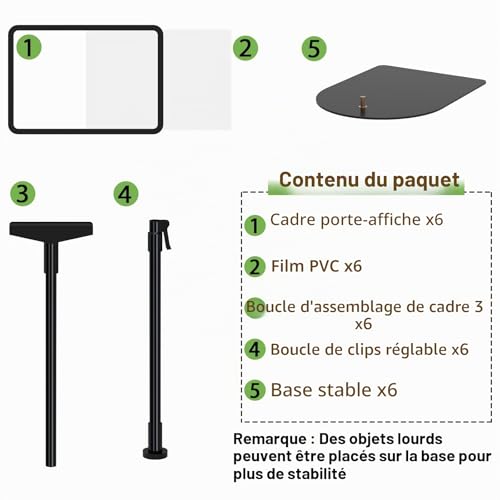 Newzealkids 6 Pack A4 Poster Stands, Adjustable Reusable Menus Advertising Display Stands, Display Stands for Vertical and Horizontal Display, Black