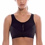 SYROKAN Women's High Impact Zipper Front Wire Free Cross Back Support Sports Bra