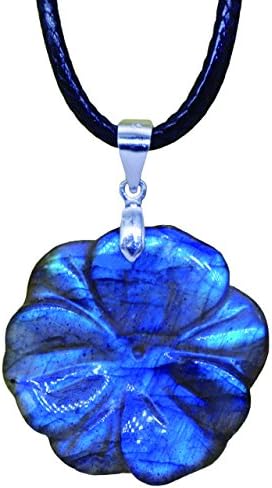 NATURSTON Crystal Carving Petal Design Flower Pendant Natural Labradorite Artist Handmade Necklace 18" Women Jewelry (6 Petal Design)