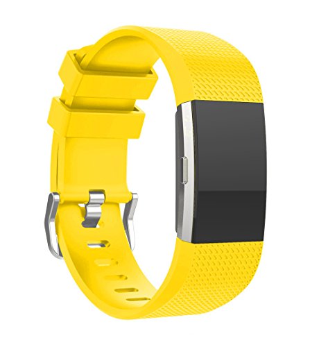 MoreToys Silicone Adjustable Replacement Accessory Sport Watch Band Wrist Strap Bracelet for Fitbit Charge 2 Fitness Wristband (Yellow) - Thumbnail 4