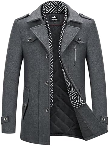 FTCayanz Men's Wool Coat Winter Slim Fit Pea Coats Single Breasted