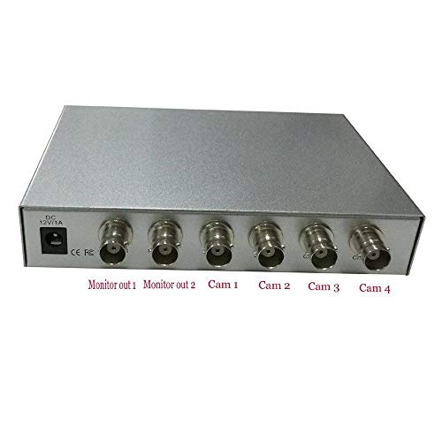 Video Quad Splitter, HD Color CCTV Security Video Camera Processor Kit Switcher Metal Case + 6 BNC Adapter & Remote Control
