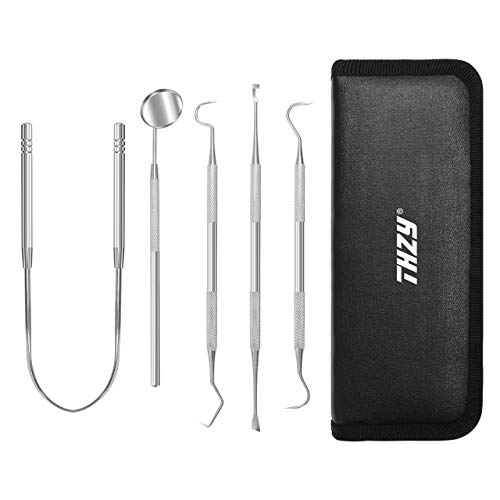 THZY Dental Tools Professional Teeth Hygienist Kit Stainless Steel Dental Pick Cleaning Set to Remove Plaque Tartar,Tongue Scraper,Tooth Scaler,Mouth Mirror for Personal & Pet Oral Care Use