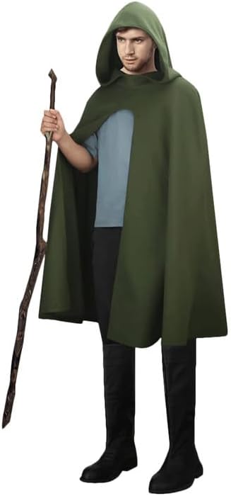 Zaverse Disfraz de hobbit renacentista para adultos, para Halloween, capa con capucha, color negro y verde, medieval, bruja mago, cosplay con capucha (A verde), verde ( A Green Zaverse Disfraz de hobbit renacentista para adultos, para Halloween, capa con capucha, color negro y verde, medieval, bruja mago, cosplay con capucha (A verde), verde ( A Green