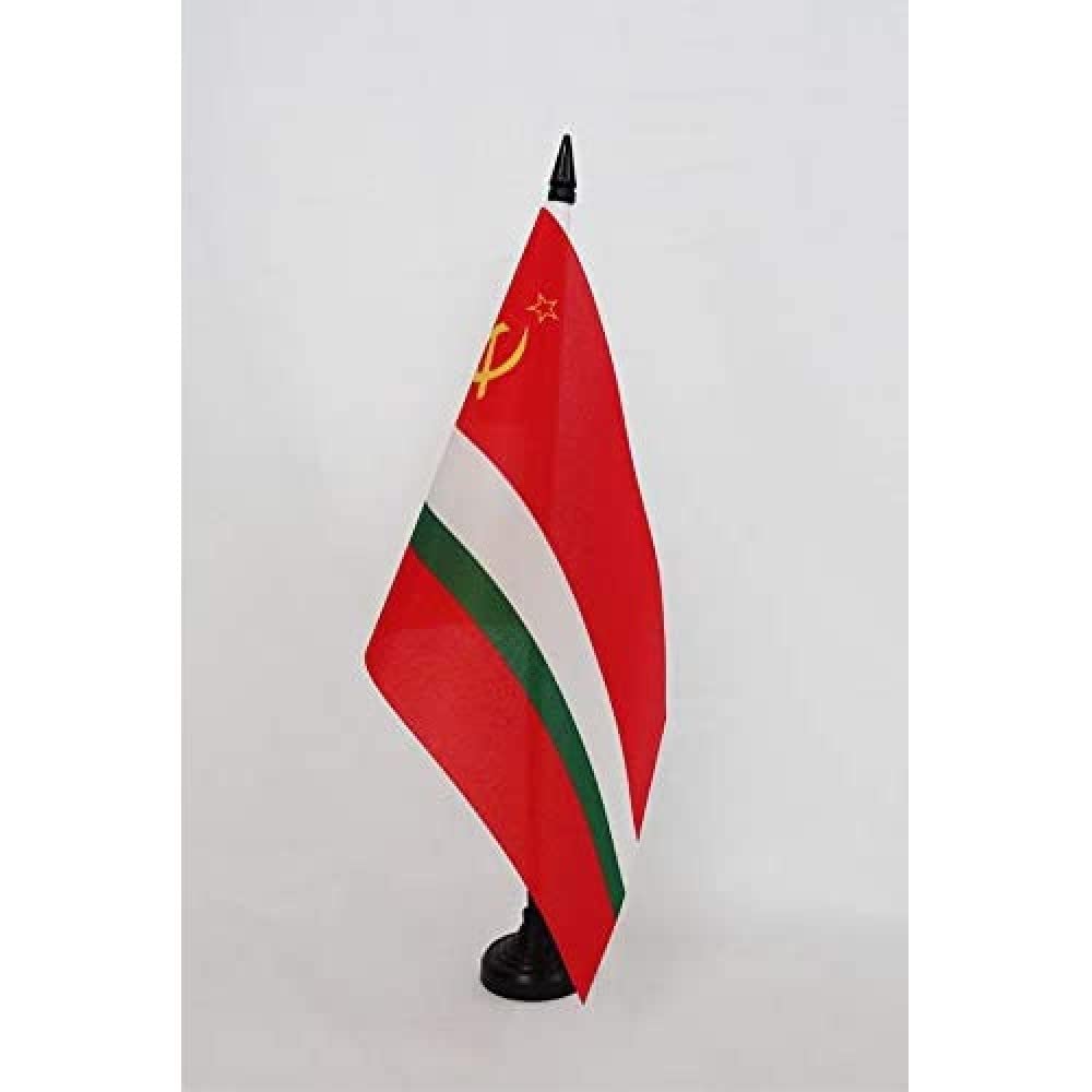 AZ FLAG Tajik Soviet Socialist Republic Table Flag 5'' x 8'' - Tajikistan SSR Office Decoration 100% Polyester 21 x 14 cm - Mini Desk Flag with Pole and Black Plastic Base