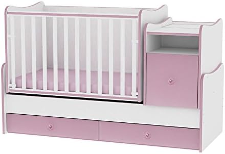 Lit Bebe Evolutif Combine Trend Plus Blanc Rose Lorelli Le Lit Se Transforme En Lit D Adolescent Bureau Armoire Multi Fonction Amazon Fr Bebes Puericulture