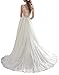 Ieuan Women's Chiffon A-Line V-Neck Lace Appliques Bodice Simple Beach Wedding Dress White