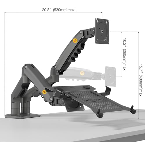 NB North Bayou - Soporte de Escritorio Brazo articulado para monitores 17-27'' y portátiles 10-17'', VESA Compatible, inclinable, Giratorio y retráctil, Acabado Aluminio