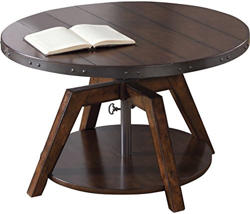 Distressed &amp; Industrial Chic Small Round Dining Coffee Table in Dark Brown Pine