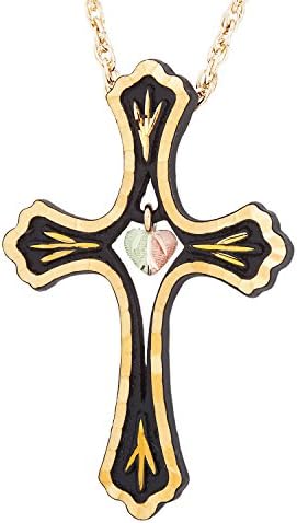 Black Hills Gold JewelryBlack Budded Cross Heart Pendant Necklace, 10k Yellow Gold, 12k Rose and Green Black Hills Gold 18 Inches