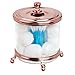 mDesign Round Bathroom Vanity Countertop Divided Storage Canister Plastic Jar with Metal Lid for Cotton Swabs, Rounds, Balls, Makeup Sponges, Blenders, Bath Salts - Clear/Rose Gold