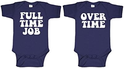 Live Nice Full TIME Job - Overtime - Twins Funny - Two Infant Bodysuit Combo