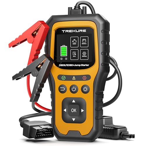 Car Battery Booster with OBD2 Diagnostic, 7000A Car Starter (All Gas or 10.0L Diesel), French Diagnostic OBD with Voltage Tests, Booster with OBDII Diagnosis, Screen, Clip, LED