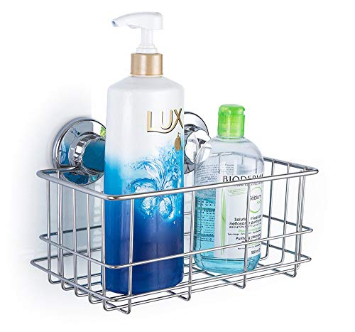 Slideep Vacuum Suction Cups Shower Caddy, Bathroom Storage Basket, Deep Bath Shampoo Conditioner Sponge Holder, Kitchen Storage Organizer, Stainless Steel Shelf-Set of 2 - Thumbnail 4