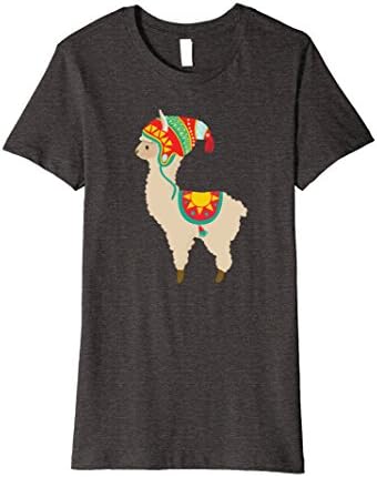 Womens Llama Drama T-shirt Llama wearing Knitting Hat Colorful Peru Small Dark Heather