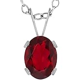 Gem Stone King 14K White Gold Ruby Red Mystic Topaz Solitaire Pendant Necklace For Women | 1.60 Cttw | Gemstone November Birthstone | Oval 8X6MM | With 18 Inch Chain