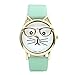 Top Plaza Fashion Women's Platinum Plated Mini Cat Glasses Analog Quartz Watch, PU Leather Strap Gold Tone - Mint Green