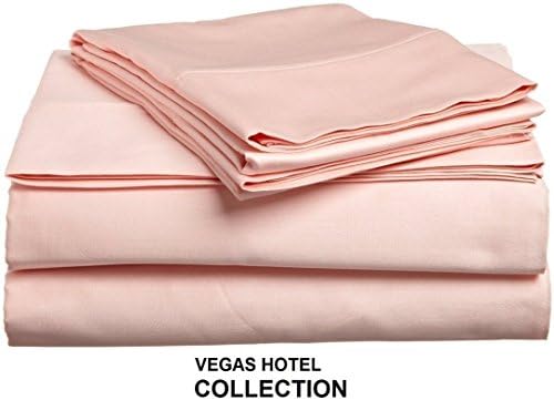 VEGAS HOTEL COLLECTION Crispy Egyptian Cotton Sheets, 400-Thread-Count, 4-PCs Solid Sheet Set With 15 Inch Super Deep Pocket ( King, Peach )