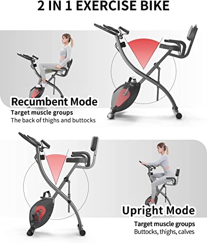 PROIRON Foldable Exercise Bike Fitness Bike 3 in 1, 8 Levels of Magnetic Resistance & Comfortable Adjustable Seat, Indoor Exercise Bike Tablet Holder & Digital Monitor