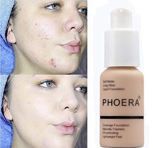 Foundation Makeup, PHOERA New 30ml Matte Oil Control Concealer Foundation Cream, Long Lasting Waterproof Matte Liquid Foundation (102 Nude)