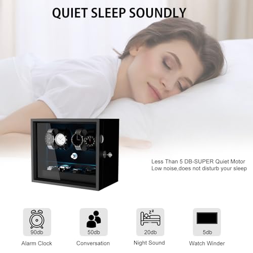 DUKWIN Watch Winder for 4/6/8/12 Automatic Watches, Lockable Automatic Winders with Extra 4/6 Watch Storages, 4 Rotation Modes, Quiet Mabuchi Motor, Sfot Watch Pillows and Blue Backlight