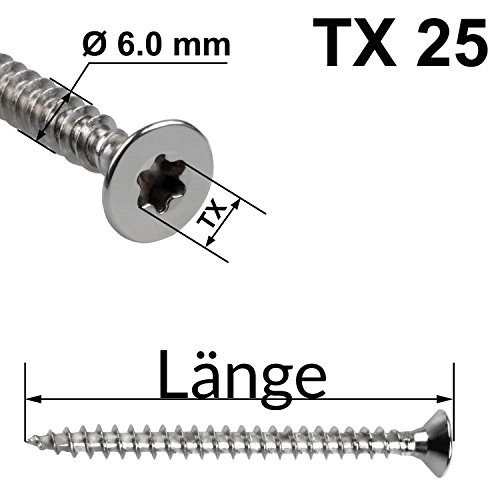 50 Spanplatten Schrauben Edelstahl Holzschrauben Ø 6,0 x 60 mm Vollgewinde Innensechsrund – Bild 3