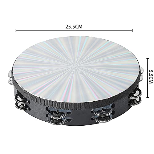 Musfunny Radiant Tambourine 10 inch for Adults 2Row Jingles Bell