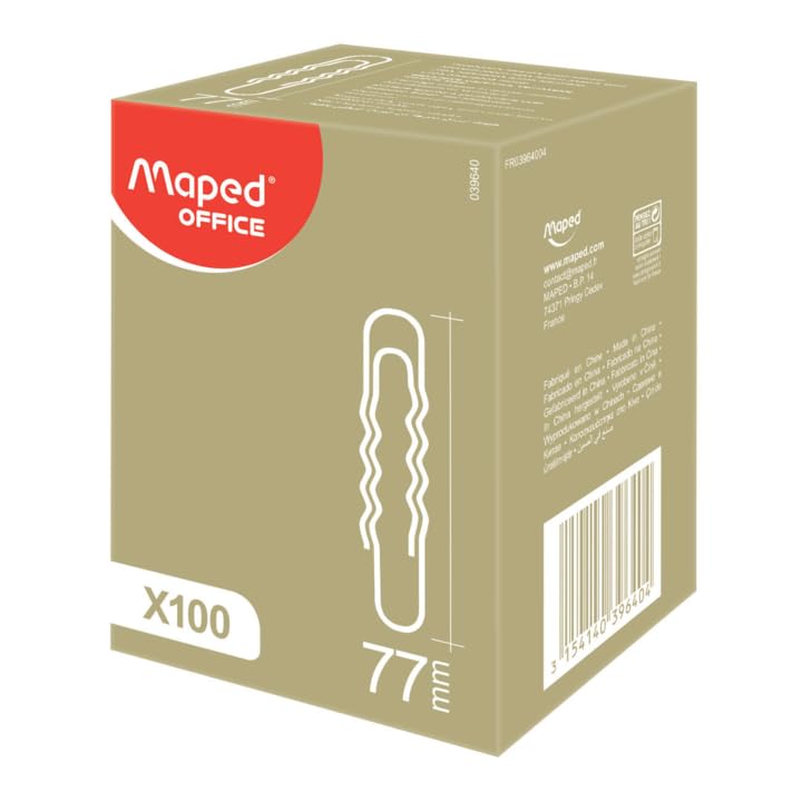 Maped 039640 Document Binder Clips – Nickel-Plated – 77 mm gewellt