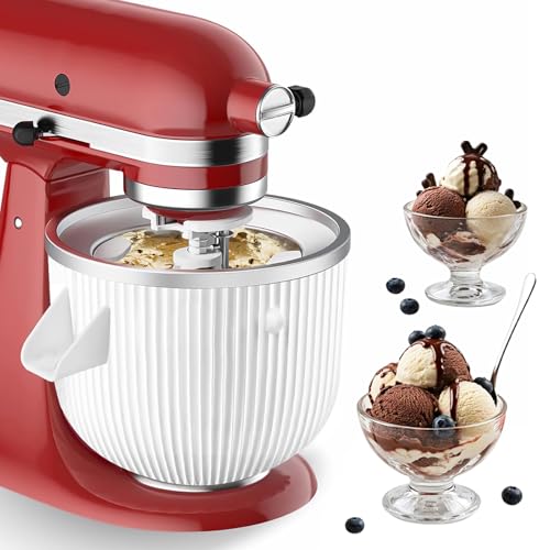 Ezato Ice Cream Maker Attachment for KitchenAid, Ice Cream Maker Bowl | For KitchenAid 4.5/5/6 Quart and Larger Models, Frozen Ice Cream & Sorbet Gelato Maker, White, Mixer/Machine NOT Included
