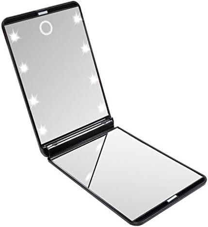 Black Pocket Mini LED Make Up Mirror Cosmetic Mirror Folding Portable Compact Pocket Gift Pocket mirror with Touch screen Switch