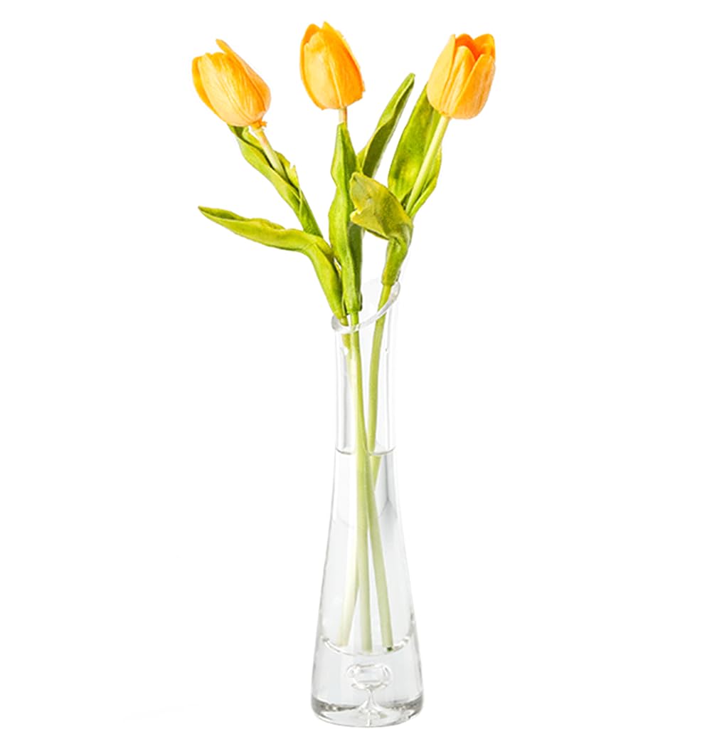 23cm Hand-Made Blown Art Bud Glass Vase - Clear Single Stem Flower Vase for Wedding, Home and Office Décor - Decorative Centerpiece Bottle