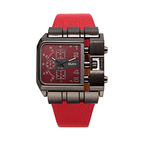 OULM 3364 Brand Original Rectangle Unique Design Men Wristwatch Wide Dial Leather Strap Quartz Watch