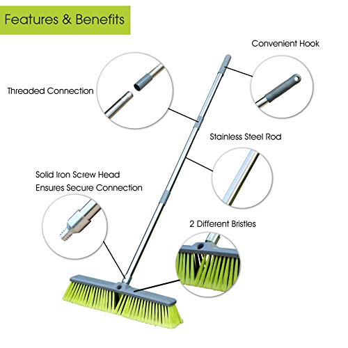 PHYEX 18” Push Broom with Adjustable Long Handle, MultiSurface Floor