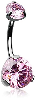 Implant Grade Titanium Internally Threaded Prong Set Belly Button Ring (Pink)