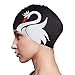 Swim Cap for Women Long Hair Curly Hair Solid Silicone Waterproof Bathing Swan Swimming Caps for Girls Adult Youth (Black)