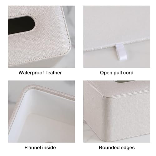 TERRIFI Tissue Box Cover Square, PU Leather Facial Tissue Box Holder - Magnetic Bottom, Rounded Edges, for Dresser Bathroom Decor and Home Decor(Beige)