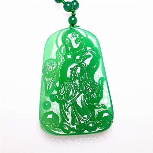 Natural Green Jade Gemstone Buddha Pendant Chalcedony Beads Necklace