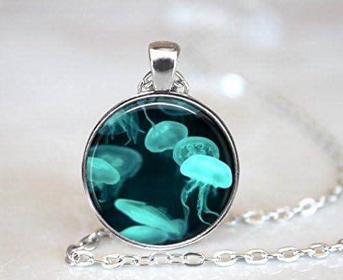 AntongBlue By The Wind Sailor Jellyfish Necklace Handcrafted Pendant, Velella Jellyfish Jewelry, Blue Ocean Fish Necklace Present Gift Necklace