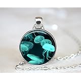AntongBlue By The Wind Sailor Jellyfish Necklace Handcrafted Pendant, Velella Jellyfish Jewelry, Blue Ocean Fish Necklace Present Gift Necklace