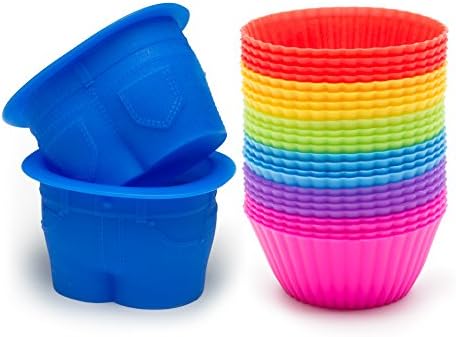 Premium Silicone Baking Cups ((24 Pack) with --BONUS PAIR-- of MUFFIN TOPS) BPA-Free, 100% pure food grade silicone, Reusable, Nonstick Cupcake Liners with Perfect Release