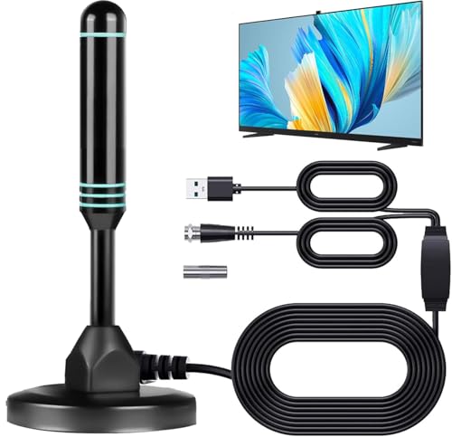 TV Antenna for Smart TV Indoor, Digital Antenna for TVs Antenna with Strong Magnetic Base, 360° Reception T V Antenna for Local Channels HDTV Antenna for TVs Indoor 4k-16.4ft(Blue)