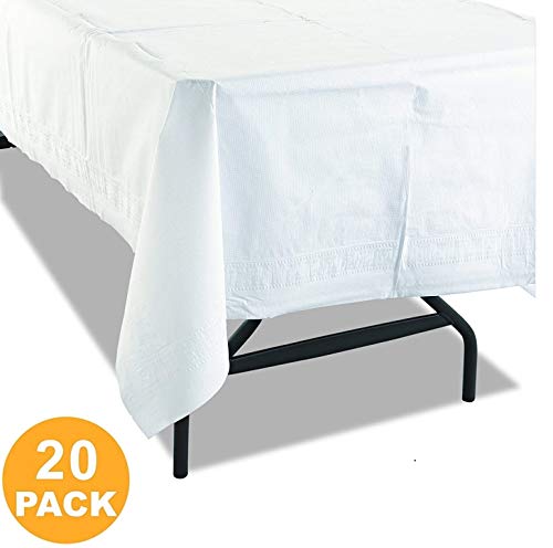 White Paper Table Cloths for Parties | 20 Disposable Tablecloths - Party Supplies | Premium Classic 3-Ply Tissue and Poly Rectangle Party Table Covers | 54" X 108" Party Table Cloths Disposable