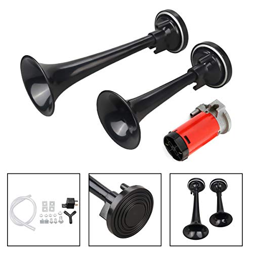 Garberiel 12V 178dB Dual Trumpet Loud Air Horn Universal Loud Car Horn Super Loud Dual Tone Air Horn Set Trumpet Compressor for Car Truck Train Motorcycle Vehicles Boat Claxon Horns