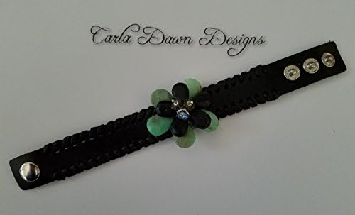 Amazonite / Blk Onyx on Black Leather Cuff