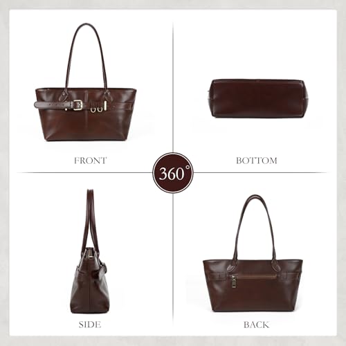 MoreFarther Bolso Tote de Piel para Mujer | Piel genuina, bolso de hombro, estructurado, mantiene su forma y se sostiene, diario, trabajo, trayectos, escapada, regalo