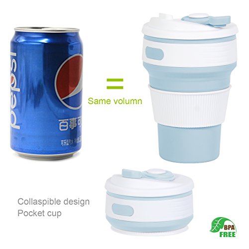 ROCONTRIP Silicone Collapsible Cup Convenient Travel Coffee Mug Lightweight Food Grade Silicone & PP BPA Free for Camping Hiking Outdoor Commuters (Blue)